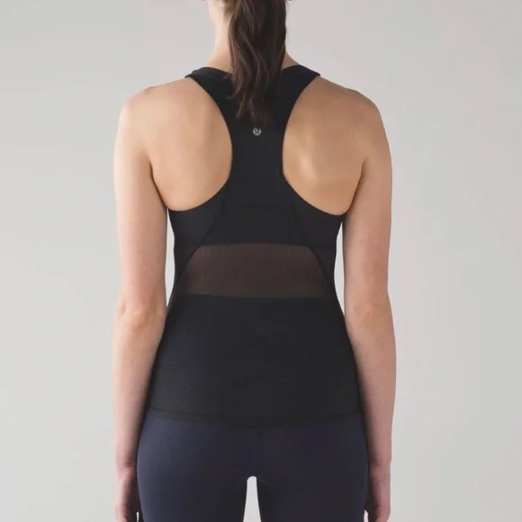Lululemon Women’s Sz 8 Body Con Tank Top W/ Shelf Bra Black Activewear Mesh Back - Picture 1 of 15